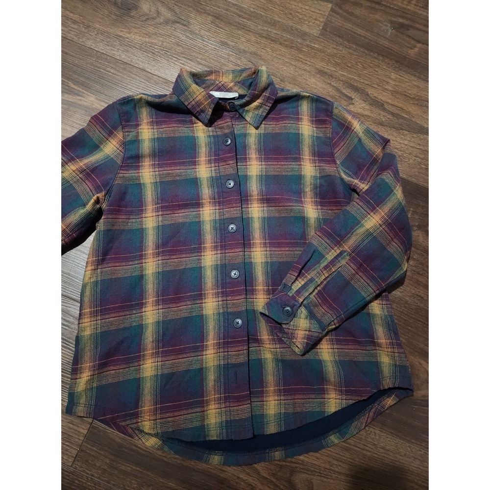 Riders By Lee Fleece Lined Flannel Womens M‎   Plaid Button Up Shacket